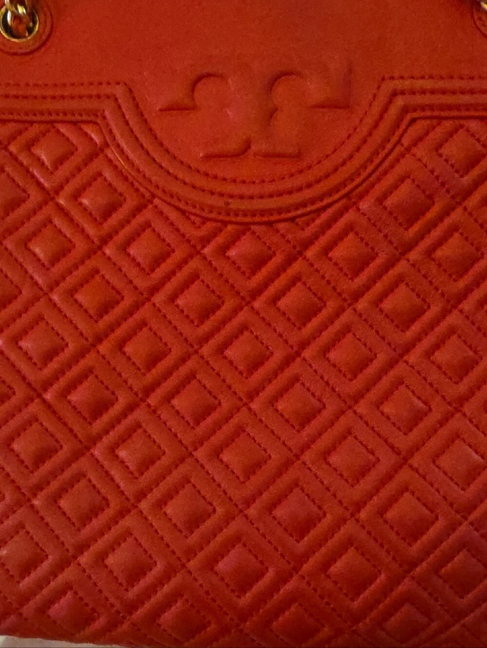 Quilted Red Tote with Diamond Stitch Detail